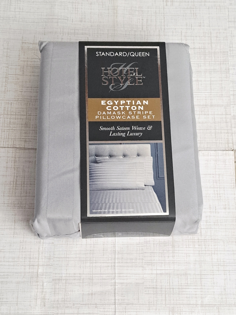 Hotel Style Egyptian Cotton 600 Count Damask Stripe Pillowcase Set - Gray